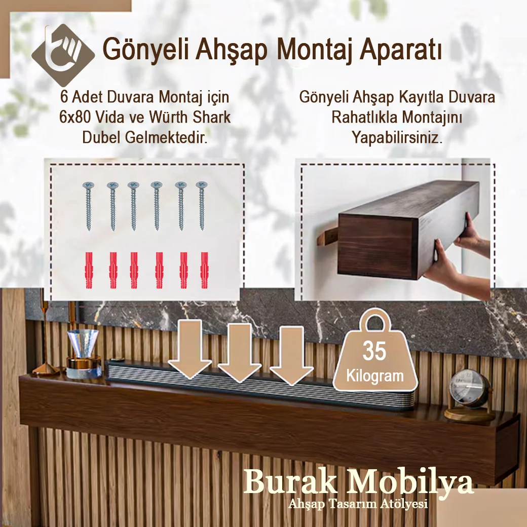 Kahverengi Ahşap Televizyon Rafı 150cmx15cmx20cm görsel 8