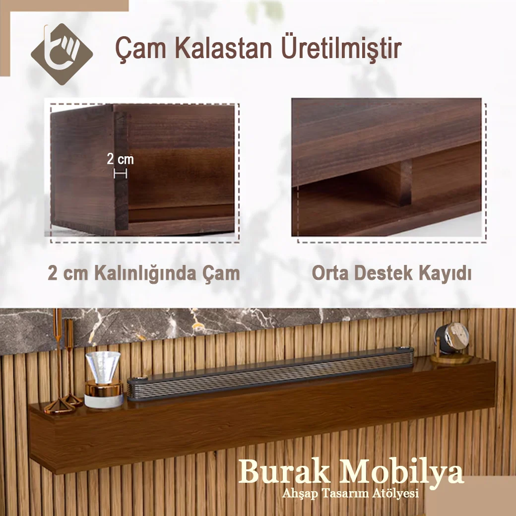 Kahverengi Ahşap Televizyon Rafı 150cmx15cmx20cm görsel 9